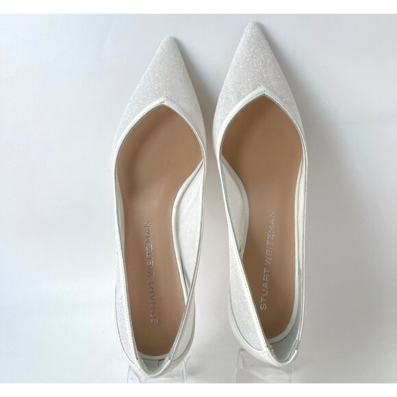 Stuart Weitzman Eva 35 Pumps White Sparkle Mesh Kitten Heel Women Size 39 US8.5B - Picture 3 of 11